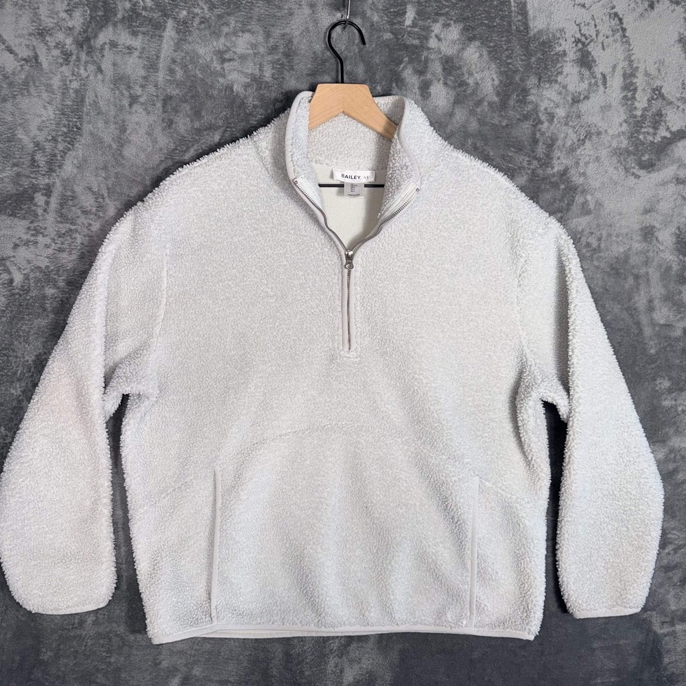 BAILEY/44 Womens Sherpa Fleece Pullover Quarter Zip L White Polyester Warm Mock